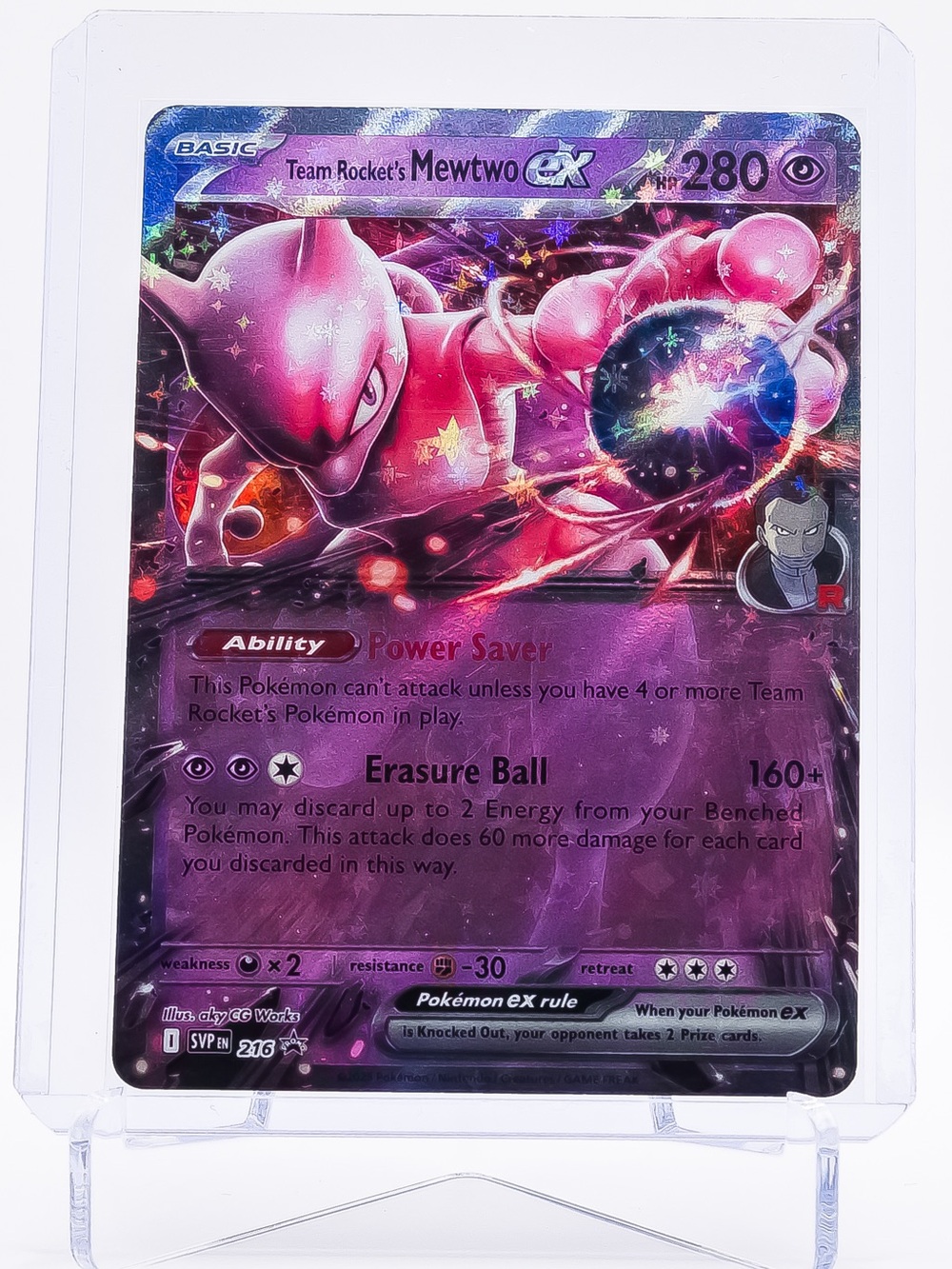 Pokemon Card Team Rocket's Mewtwo EX SVP 216 Stamped Promo Scarlet & Violet NM